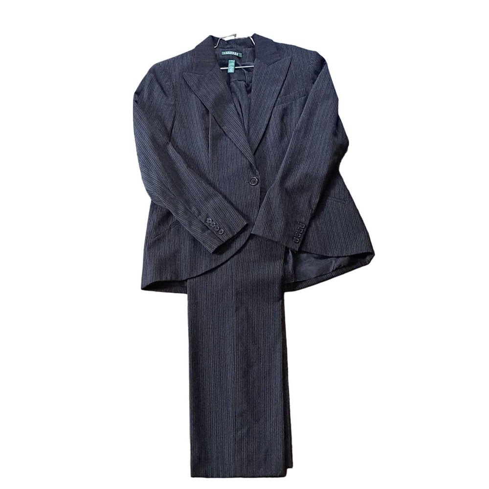Women's Pinstripe Black Two-Piece Suit Jacket & Pant Lauren Ralph Lauren